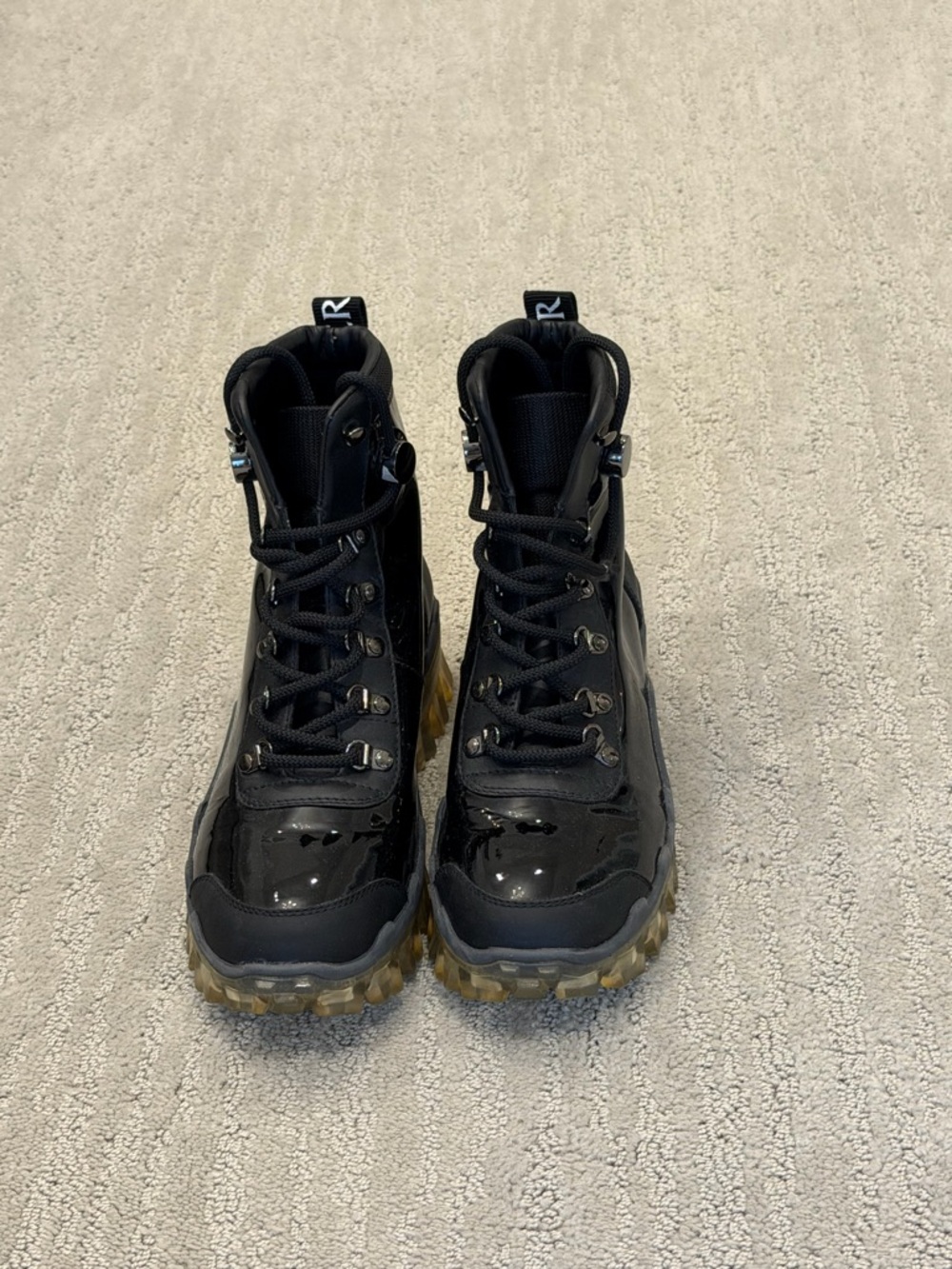 Moncler Patent Leather Colorblock Pattern Combat Boots- size 36.5 - Picture 2 of 7